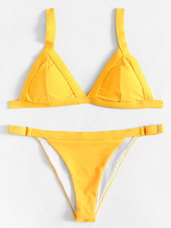 Plain Bikini Set Polyester Triangle Plain Yellow 140